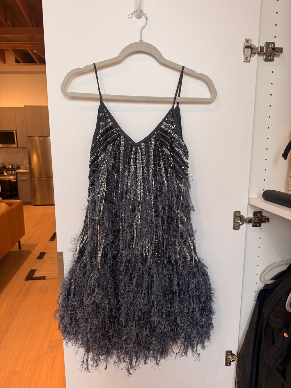 ASOS Charcoal Gray sequin Feather Dress